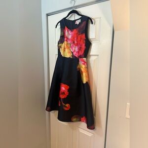 L’ATISTE Floral Fit & Flare Dress Black Red Sleeveless Size Small